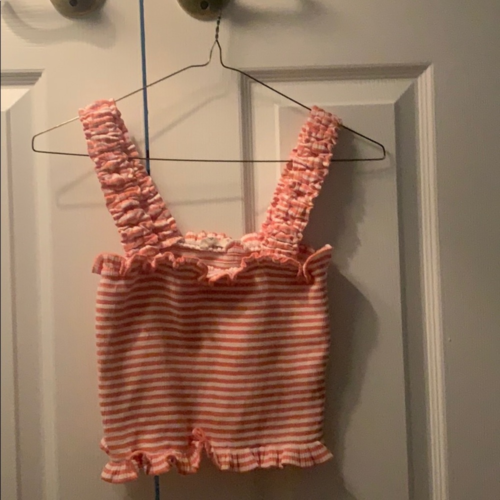 a junior tang top with pink and white strips!
